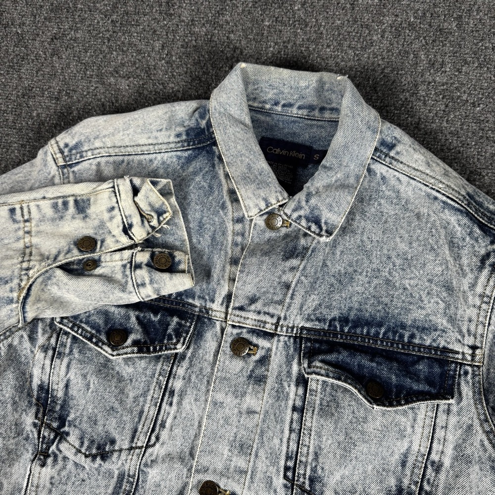 Vintage Calvin Klein Trucker Denim‎ Jacket Acid Wash Mens Size S